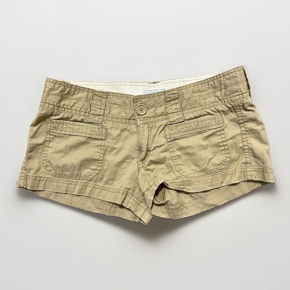 Vintage Tildon Y2K Low Rise Khaki Cargo Shorts Junior Size 5 Micro Mini Tan
